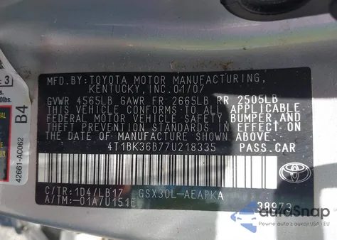 2007 Toyota Avalon Limited из США, поврежденный, VIN 4T1BK36B77U218335